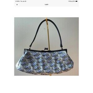 Talbots Purse/Handbag Kiss Lock Green Blue Black Dress Retro 1960s Style